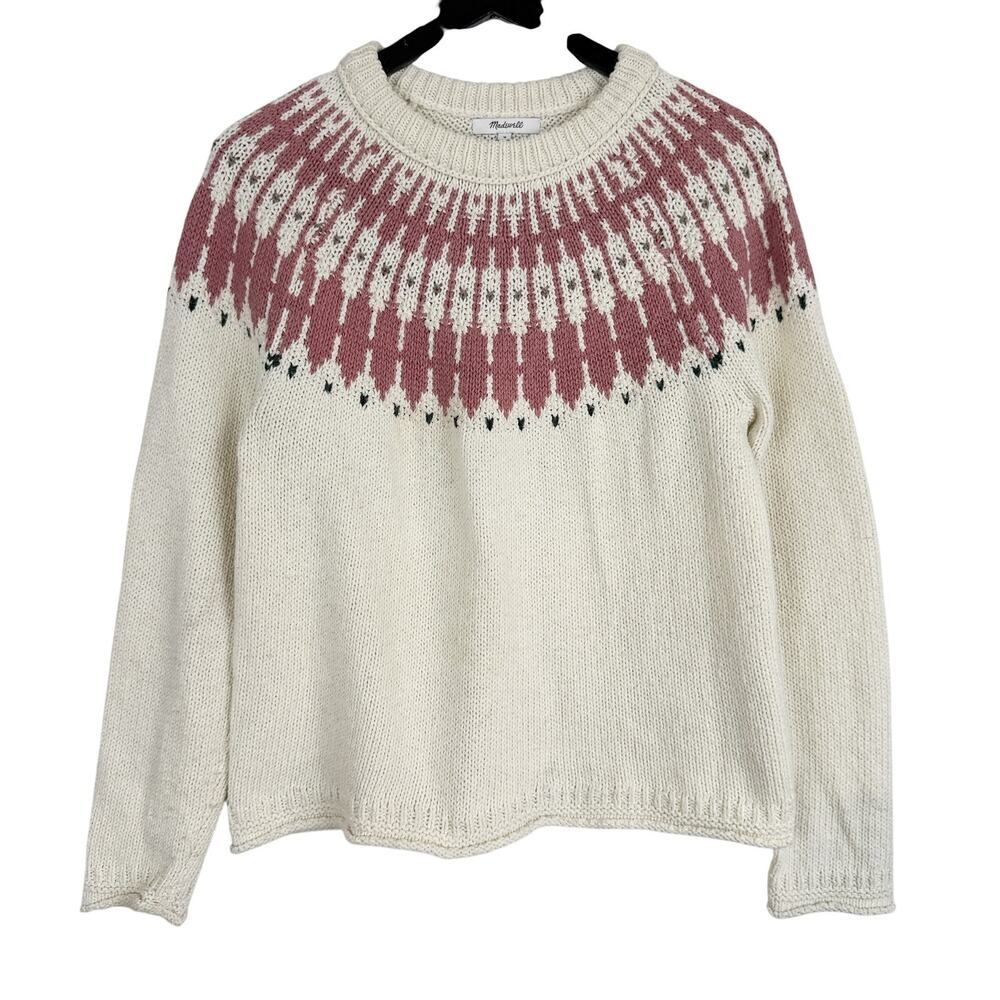 Madewell Fair Isle Keaton Pullover Knit Sweater Cream Pink - M